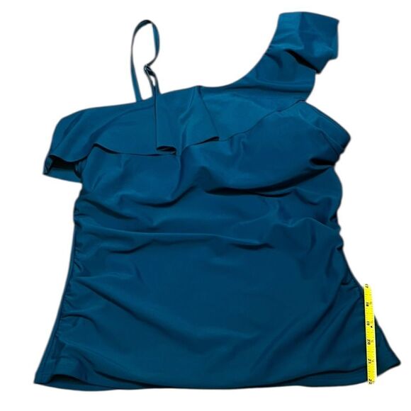 Yonique Women’s Teal One Shoulder Ruffle Swim Tankini, Size L, NWT - Picture 2 of 6